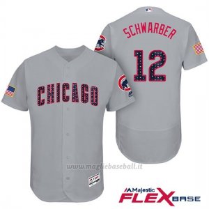 Maglia Baseball Uomo Chicago Cubs 2017 Estrellas y Rayas Cubs 12 Kyle Schwarber Grigio Flex Base