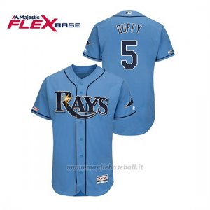 Maglia Baseball Uomo Tampa Bay Rays Matt Duffy 150th Aniversario Patch Autentico Flex Base Blu Luminoso