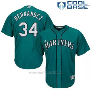 Maglia Baseball Uomo Seattle Mariners 34 Felix Hernandez Verde Alterner Cool Base