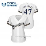 Maglia Baseball Donna Milwaukee Brewers 47 Gio Gonzalez 2019 Postseason Cool Base Bianco