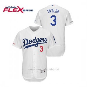 Maglia Baseball Uomo Los Angeles Dodgers Chris Taylor 150th Aniversario Patch Flex Base Bianco