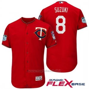 Maglia Baseball Uomo Minnesota Twins Kurt Suzuki Scarlet 2017 Allenamento Primaverile Flex Base Giocatore