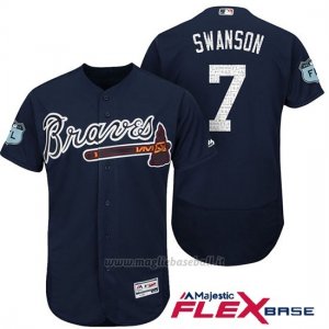 Maglia Baseball Uomo Atlanta Braves 7 Dansby Swanson Blu 2017 Allenamento Primaverile Flex Base