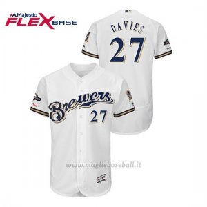 Maglia Baseball Uomo Milwaukee Brewers 27 Zach Davies 2019 Postseason Flex Base Bianco