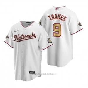 Maglia Baseball Uomo Washington Nationals Eric Thames Gold-Trimmed Championship Replica Bianco