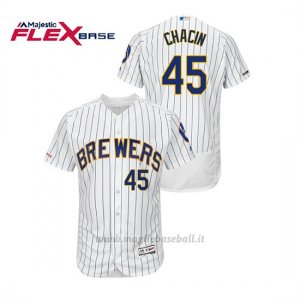 Maglia Baseball Uomo Milwaukee Brewers Jhoulys Chacin 150th Aniversario Patch Autentico Flex Base Bianco Blu