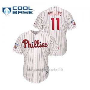 Maglia Baseball Hombre Philadelphia Phillies 11 Jimmy Rollins Cool Base Majestic Primera Retirement Bianco