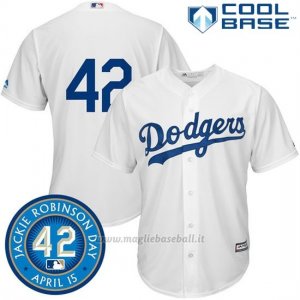Maglia Baseball Uomo Los Angeles Dodgers Jackie Robinson Cool Base Bianco Majestic