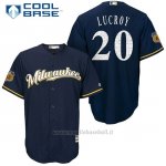 Maglia Baseball Uomo Milwaukee Brewers Jonathan Lucroy Blu 2017 Allenamento Primaverile Cool Base Giocatore