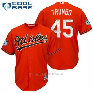 Maglia Baseball Uomo Baltimore Orioles 45 Mark Trumbo Arancione 2017 Allenamento Primaverile Cool Base Giocatore