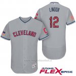 Maglia Baseball Uomo Cleveland Indians 2017 Estrellas y Rayas Francisco Lindor Grigio Flex Base