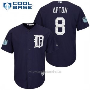 Maglia Baseball Uomo Detroit Tigers Justin Upton 8 Blu 2017 Allenamento Primaverile Cool Base Giocatore