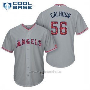 Maglia Baseball Uomo Los Angeles Angels 2017 Estrellas y Rayas Kole Calhoun Grigio Cool Base