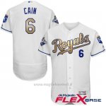 Maglia Baseball Uomo Kansas City Royals Lorenzo Cain World Series Campione Or Program Bianco Flex Base