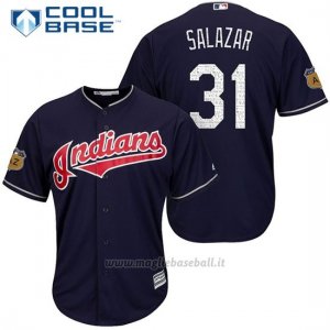 Maglia Baseball Uomo Cleveland Indians Danny Salazar 31 Blu 2017 Allenamento Primaverile Cool Base Giocatore