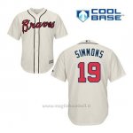 Maglia Baseball Uomo Atlanta Braves 19 Andrelton Simmons Crema Alterner Cool Base