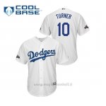 Maglia Baseball Uomo Los Angeles Dodgers 10 Justin Turner 2019 Postseason Cool Base Bianco