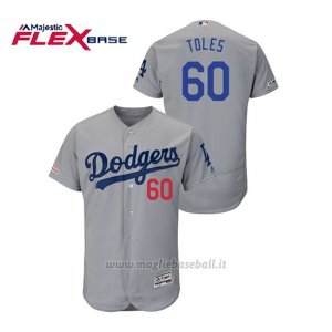 Maglia Baseball Uomo Los Angeles Dodgers Andrew Toles 150th Aniversario Patch Flex Base Grigio