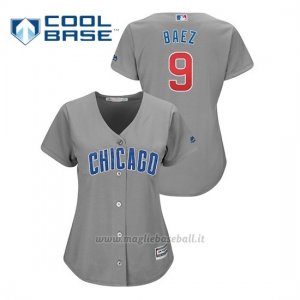 Maglia Baseball Donna Chicago Cubs 9 Javier Baez Cool Base Replica Grigio