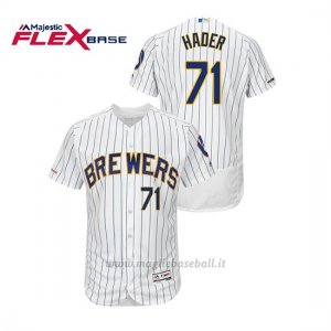 Maglia Baseball Uomo Milwaukee Brewers Josh Hader 150th Aniversario Patch Autentico Flex Base Bianco Blu