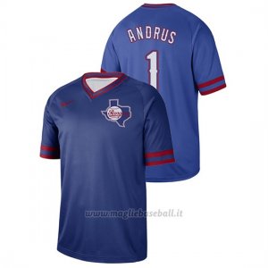 Maglia Baseball Hombre Texas Rangers Elvis Andrus Cooperstown Coleccion Legend Blu