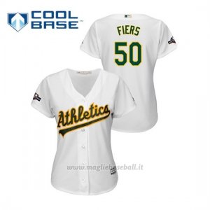 Maglia Baseball Donna Oakland Athletics 50 Mike Fiers 2019 Postseason Cool Base Bianco