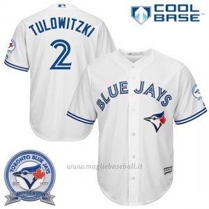 Maglia Baseball Uomo Toronto Blue Jays Troy Tulowitzki 2 Bianco Cool Base 40 Anniversario