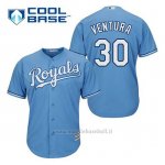 Maglia Baseball Uomo Kansas City Royals Yordano Ventura 30 Powder Blu Alterner Cool Base