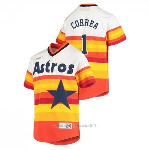 Maglia Baseball Bambino Houston Astros Carlos Correa Cooperstown Collection Primera Bianco Arancione