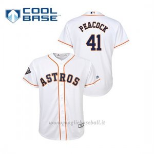 Maglia Baseball Bambino Houston Astros 41 Brad Peacock 2019 World Series Bound Cool Base Bianco