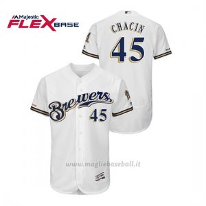 Maglia Baseball Uomo Milwaukee Brewers Jhoulys Chacin 150th Aniversario Patch Autentico Flex Base Bianco