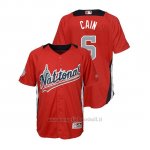 Maglia Baseball Bambino All Star Game Majestic Lorenzo Cain 2018 1ªRun Derby National League Rosso