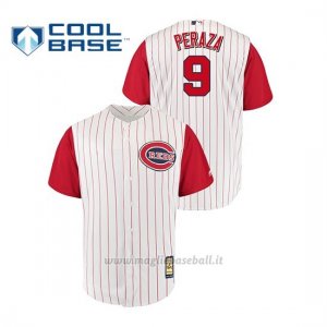 Maglia Baseball Hombre Cincinnati Reds 9 Jose Peraza Throwback 1961 Cool Base Bianco Rosso
