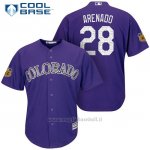 Maglia Baseball Uomo Colorado Rockies Nolan Arenado 28 Viola 2017 Allenamento Primaverile Cool Base Giocatore