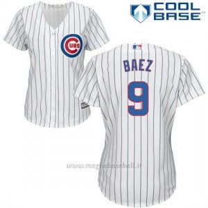 Maglia Baseball Donna Chicago Cubs Bianco 9 Javier Baez Autentico Collezione Cool Base