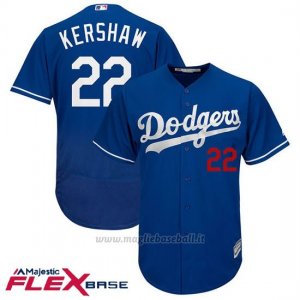 Maglia Baseball Uomo Los Angeles Dodgers Clayton Kershaw Majestic Autentico Collezione Flex Base Royal