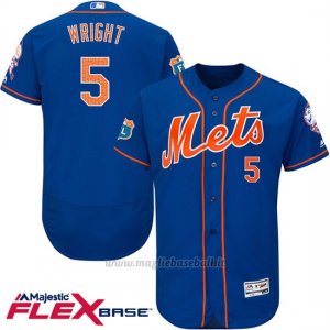 Maglia Baseball Uomo New York Mets David Wright 5 Blu Flex Base Autentico Collezione On Field Allenamento Primaverile