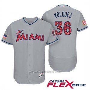 Maglia Baseball Uomo Miami Marlins 2017 Estrellas y Rayas Edinson Volquez Grigio Flex Base