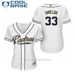 Maglia Baseball Donna San Diego Padres James Shields 33 Bianco 1ªCool Base