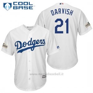 Maglia Baseball Uomo Los Angeles Dodgers 2017 Postseason Yu Darvish Bianco Cool Base