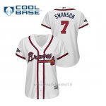 Maglia Baseball Donna Atlanta Braves 7 Dansby Swanson 2019 Postseason Cool Base Bianco