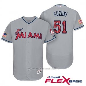 Maglia Baseball Uomo Miami Marlins 2017 Estrellas y Rayas Ichiro Suzuki Grigio Flex Base