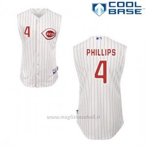 Maglia Baseball Uomo Cincinnati Reds Brandon Phillips 4 Bianco Vest Style Cool Base
