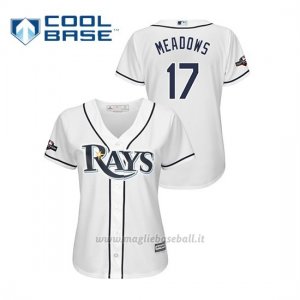 Maglia Baseball Donna Tampa Bay Rays 17 Austin Meadows 2019 Postseason Cool Base Bianco