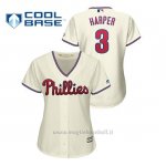 Maglia Baseball Donna Philadelphia Phillies 3 Bryce Harper Cool Base Majestic Alternato Cream