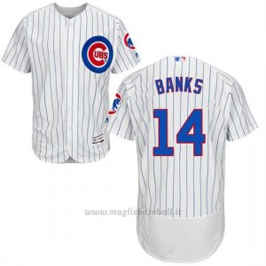 Maglia Baseball Uomo Chicago Cubs 14 Ernie Banks Majestic Autentico Collezione Flex Base Bianco