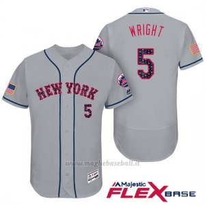 Maglia Baseball Uomo New York Mets 2017 Estrellas y Rayas David Wright Grigio Flex Base