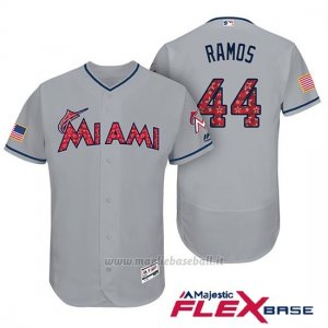 Maglia Baseball Uomo Miami Marlins 2017 Estrellas y Rayas A.j. Ramos Grigio Flex Base