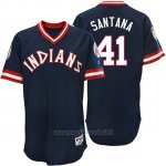 Maglia Baseball Uomo Cleveland Indians Carlos Santana Blu Turn Back The Clock