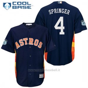 Maglia Baseball Uomo Houston Astros George Springer 4 Blu 2017 Allenamento Primaverile Cool Base Giocatore